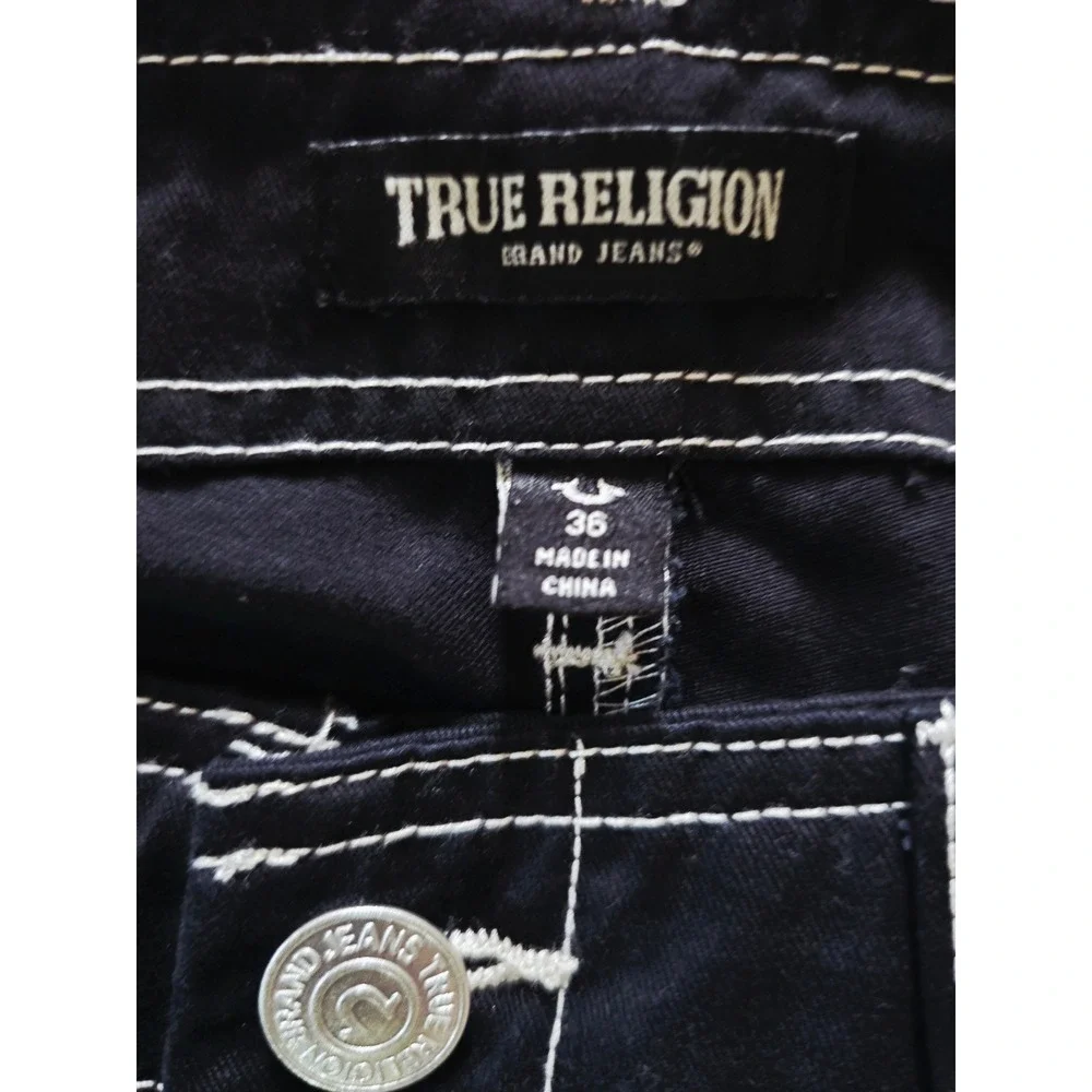 True Religion 36x32 Mens Jet Black Cargo‎ Pants Style 108335 Stitch NWT $159